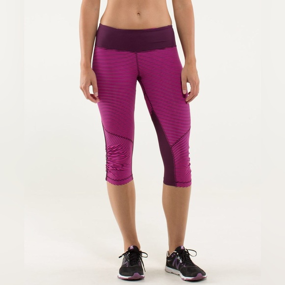 lululemon athletica Pants - Lululemon Run For Your Life Cropped Legging Stripe Pink Plum